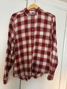 Frame Denim Red and White Plaid Button-Down Shirt